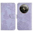 For Realme 12 Pro/12 Pro+ Global HT03 Skin Feel Butterfly Embossed Flip Leather Phone Case(Purple) - 1
