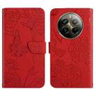 For Realme 12 Pro/12 Pro+ Global HT03 Skin Feel Butterfly Embossed Flip Leather Phone Case(Red) - 1