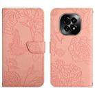 For Realme C63 5G HT03 Skin Feel Butterfly Embossed Flip Leather Phone Case(Pink) - 1