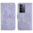 For Realme C75 4G HT03 Skin Feel Butterfly Embossed Flip Leather Phone Case(Purple) - 1