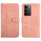 For Realme C75 4G HT03 Skin Feel Butterfly Embossed Flip Leather Phone Case(Pink) - 1