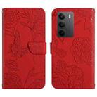 For Realme C75 4G HT03 Skin Feel Butterfly Embossed Flip Leather Phone Case(Red) - 1