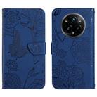 For Realme 14 Pro+ 5G HT03 Skin Feel Butterfly Embossed Flip Leather Phone Case(Blue) - 1