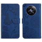For Realme 13+ 5G Global HT03 Skin Feel Butterfly Embossed Flip Leather Phone Case(Blue) - 1