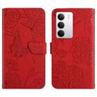 For Realme C75 5G HT03 Skin Feel Butterfly Embossed Flip Leather Phone Case(Red) - 1
