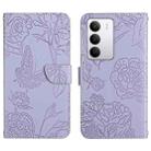 For Realme C71 4G HT03 Skin Feel Butterfly Embossed Flip Leather Phone Case(Purple) - 1