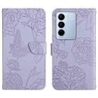 For vivo V27E 4G Global HT03 Skin Feel Butterfly Embossed Flip Leather Phone Case(Purple) - 1