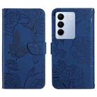 For vivo V27E 4G Global HT03 Skin Feel Butterfly Embossed Flip Leather Phone Case(Blue) - 1
