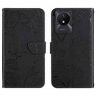 For vivo Y02A 4G / Y02 4G / Y11 2023 HT03 Skin Feel Butterfly Embossed Flip Leather Phone Case(Black) - 1