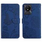 For vivo Y02A 4G / Y02 4G / Y11 2023 HT03 Skin Feel Butterfly Embossed Flip Leather Phone Case(Blue) - 1