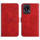 For vivo Y02A 4G / Y02 4G / Y11 2023 HT03 Skin Feel Butterfly Embossed Flip Leather Phone Case(Red) - 1