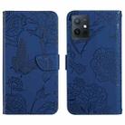 For vivo Y55S 5G 2023 / Y55 5G / T1 5G HT03 Skin Feel Butterfly Embossed Flip Leather Phone Case(Blue) - 1