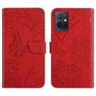 For vivo Y55S 5G 2023 / Y55 5G / T1 5G HT03 Skin Feel Butterfly Embossed Flip Leather Phone Case(Red) - 1