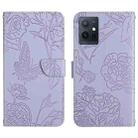 For vivo Y75 5G Global HT03 Skin Feel Butterfly Embossed Flip Leather Phone Case(Purple) - 1