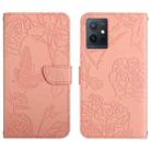 For vivo Y75 5G Global HT03 Skin Feel Butterfly Embossed Flip Leather Phone Case(Pink) - 1