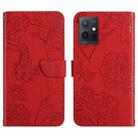 For vivo Y75 5G Global HT03 Skin Feel Butterfly Embossed Flip Leather Phone Case(Red) - 1