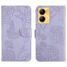 For vivo Y56 5G Global HT03 Skin Feel Butterfly Embossed Flip Leather Phone Case(Purple) - 1