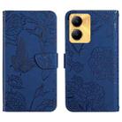 For vivo Y56 5G Global HT03 Skin Feel Butterfly Embossed Flip Leather Phone Case(Blue) - 1