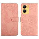 For vivo Y56 5G Global HT03 Skin Feel Butterfly Embossed Flip Leather Phone Case(Pink) - 1