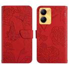 For vivo Y56 5G Global HT03 Skin Feel Butterfly Embossed Flip Leather Phone Case(Red) - 1