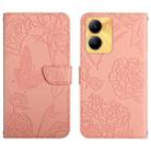 For vivo Y02S Global / Y16 4G Global HT03 Skin Feel Butterfly Embossed Flip Leather Phone Case(Pink) - 1