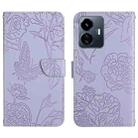 For vivo Y77 5G Global / Y22S 4G Global HT03 Skin Feel Butterfly Embossed Flip Leather Phone Case(Purple) - 1
