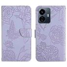 For vivo Y22 4G Global / Y35 4G Global HT03 Skin Feel Butterfly Embossed Flip Leather Phone Case(Purple) - 1