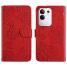 For vivo Y29 4G Global HT03 Skin Feel Butterfly Embossed Flip Leather Phone Case(Red) - 1