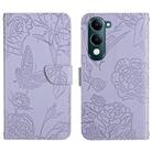 For vivo Y04 4G / Y29s 5G HT03 Skin Feel Butterfly Embossed Flip Leather Phone Case(Purple) - 1
