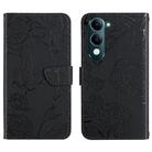 For vivo Y04 4G / Y29s 5G HT03 Skin Feel Butterfly Embossed Flip Leather Phone Case(Black) - 1