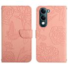 For vivo Y04 4G / Y29s 5G HT03 Skin Feel Butterfly Embossed Flip Leather Phone Case(Pink) - 1