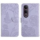 For vivo V50 Lite 5G HT03 Skin Feel Butterfly Embossed Flip Leather Phone Case(Purple) - 1