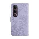 For vivo V50 Lite 5G HT03 Skin Feel Butterfly Embossed Flip Leather Phone Case(Purple) - 3