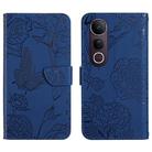 For vivo V50 Lite 5G HT03 Skin Feel Butterfly Embossed Flip Leather Phone Case(Blue) - 1