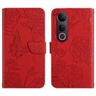 For vivo V50 Lite 5G HT03 Skin Feel Butterfly Embossed Flip Leather Phone Case(Red) - 1