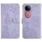 For vivo V50 5G Global HT03 Skin Feel Butterfly Embossed Flip Leather Phone Case(Purple) - 1