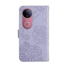 For vivo V50 5G Global HT03 Skin Feel Butterfly Embossed Flip Leather Phone Case(Purple) - 3