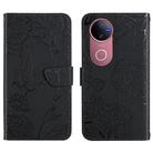 For vivo V50 5G Global HT03 Skin Feel Butterfly Embossed Flip Leather Phone Case(Black) - 1