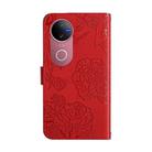 For vivo V50 5G Global HT03 Skin Feel Butterfly Embossed Flip Leather Phone Case(Red) - 3