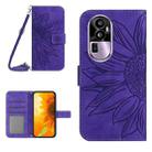 For OPPO Reno10 Pro+ Skin Feel Sun Flower Embossed Flip Leather Phone Case with Lanyard(Dark Purple) - 1