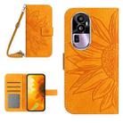 For OPPO Reno10 Pro+ Skin Feel Sun Flower Embossed Flip Leather Phone Case with Lanyard(Yellow) - 1