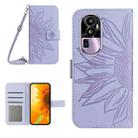 For OPPO Reno10 Pro+ Skin Feel Sun Flower Embossed Flip Leather Phone Case with Lanyard(Purple) - 1