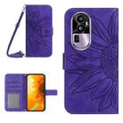 For OPPO Reno10 Pro Skin Feel Sun Flower Embossed Flip Leather Phone Case with Lanyard(Dark Purple) - 1