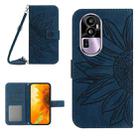 For OPPO Reno10 Pro Skin Feel Sun Flower Embossed Flip Leather Phone Case with Lanyard(Inky Blue) - 1