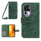 For OPPO Reno10 Pro Skin Feel Sun Flower Embossed Flip Leather Phone Case with Lanyard(Green) - 1