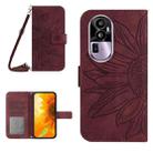 For OPPO Reno10 Pro Skin Feel Sun Flower Embossed Flip Leather Phone Case with Lanyard(Wine Red) - 1