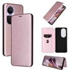 For OPPO Reno10 Pro Carbon Fiber Texture Flip Leather Phone Case(Pink) - 1
