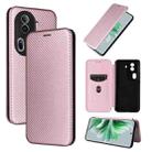 For OPPO Reno11 Pro Global Carbon Fiber Texture Flip Leather Phone Case(Pink) - 1