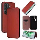 For OPPO Reno11 Pro Global Carbon Fiber Texture Flip Leather Phone Case(Brown) - 1