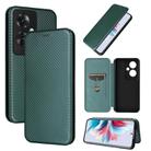 For OPPO Reno11 F 5G Carbon Fiber Texture Flip Leather Phone Case(Green) - 1